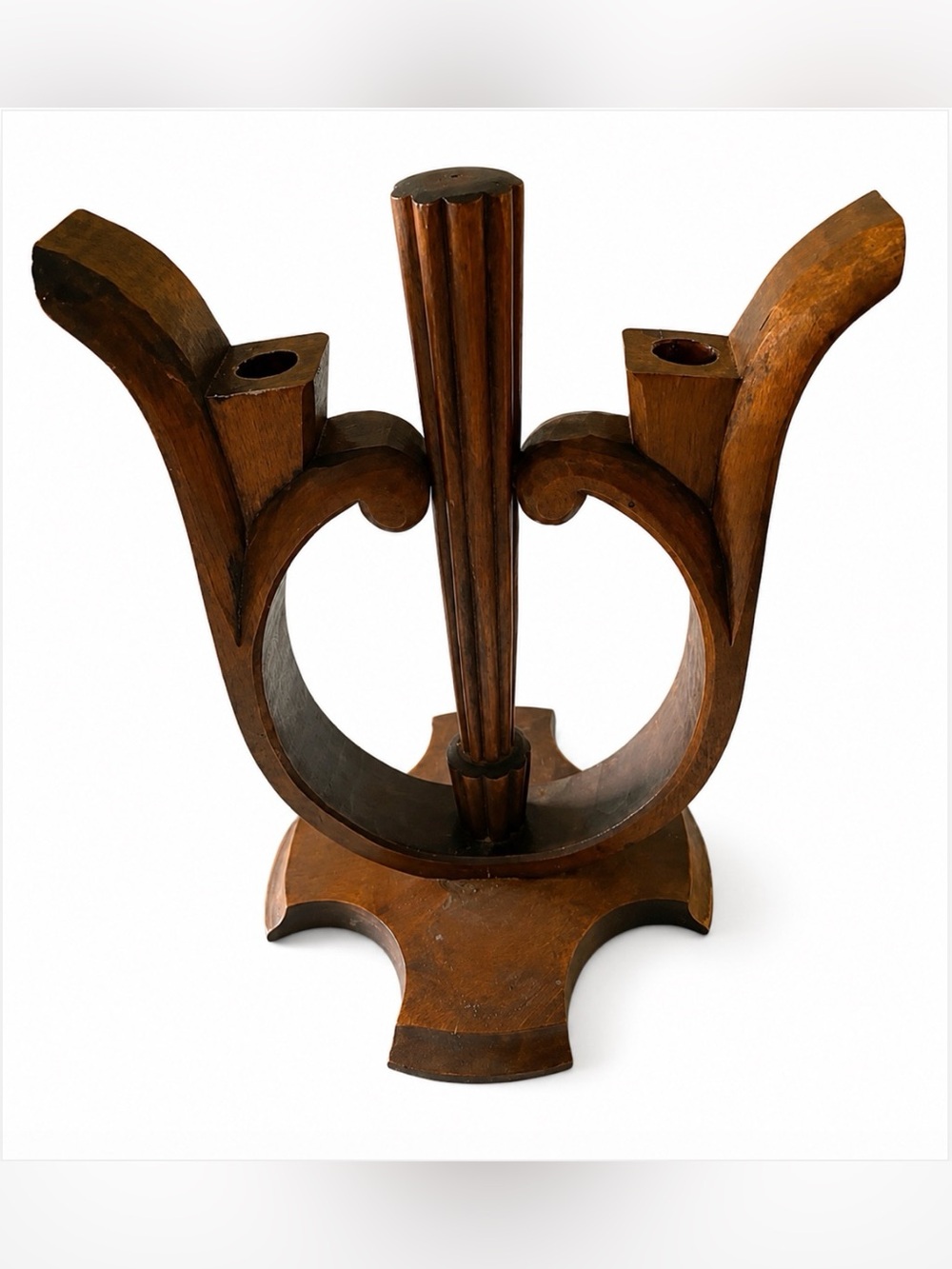 Vintage Handcrafted Folk Art Rustic Wooden Candle Holder Signed Great Piece!!!